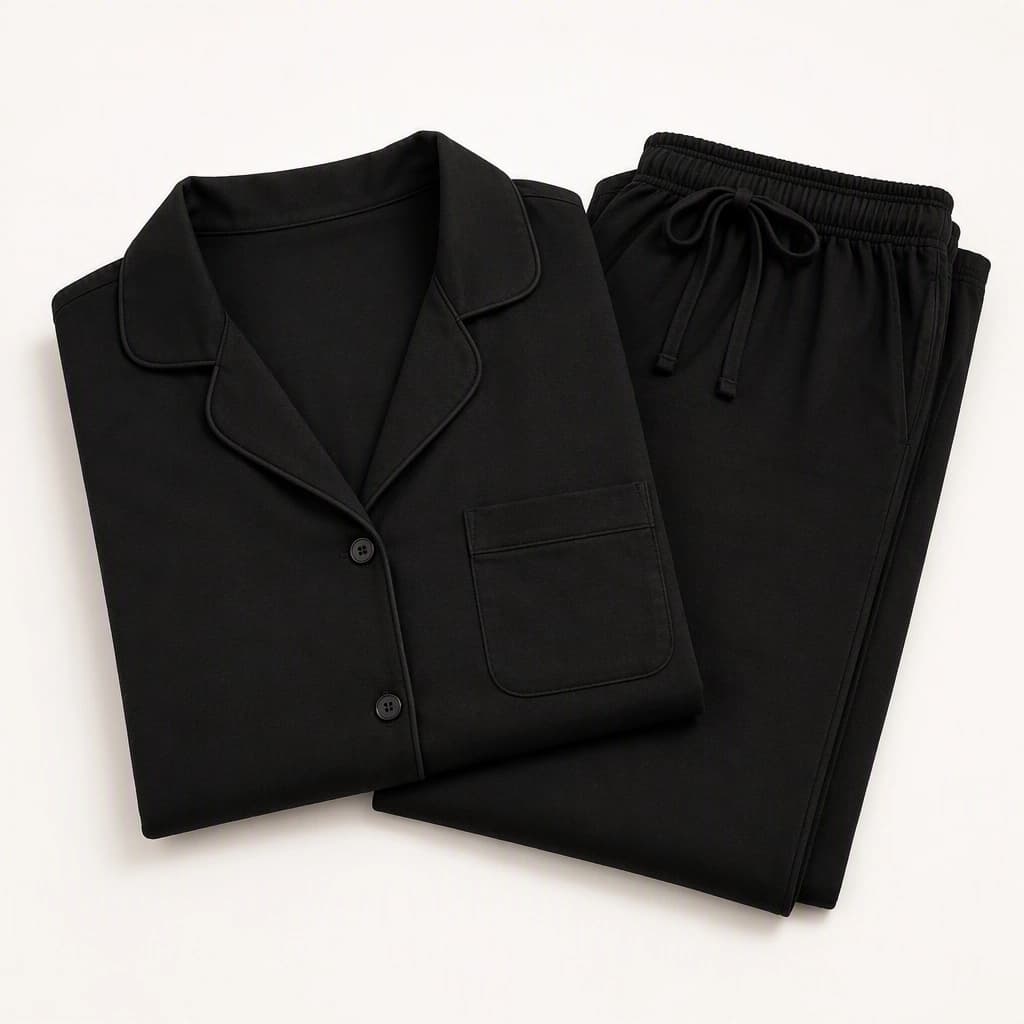 Cotton Pajama Set in Black, side view