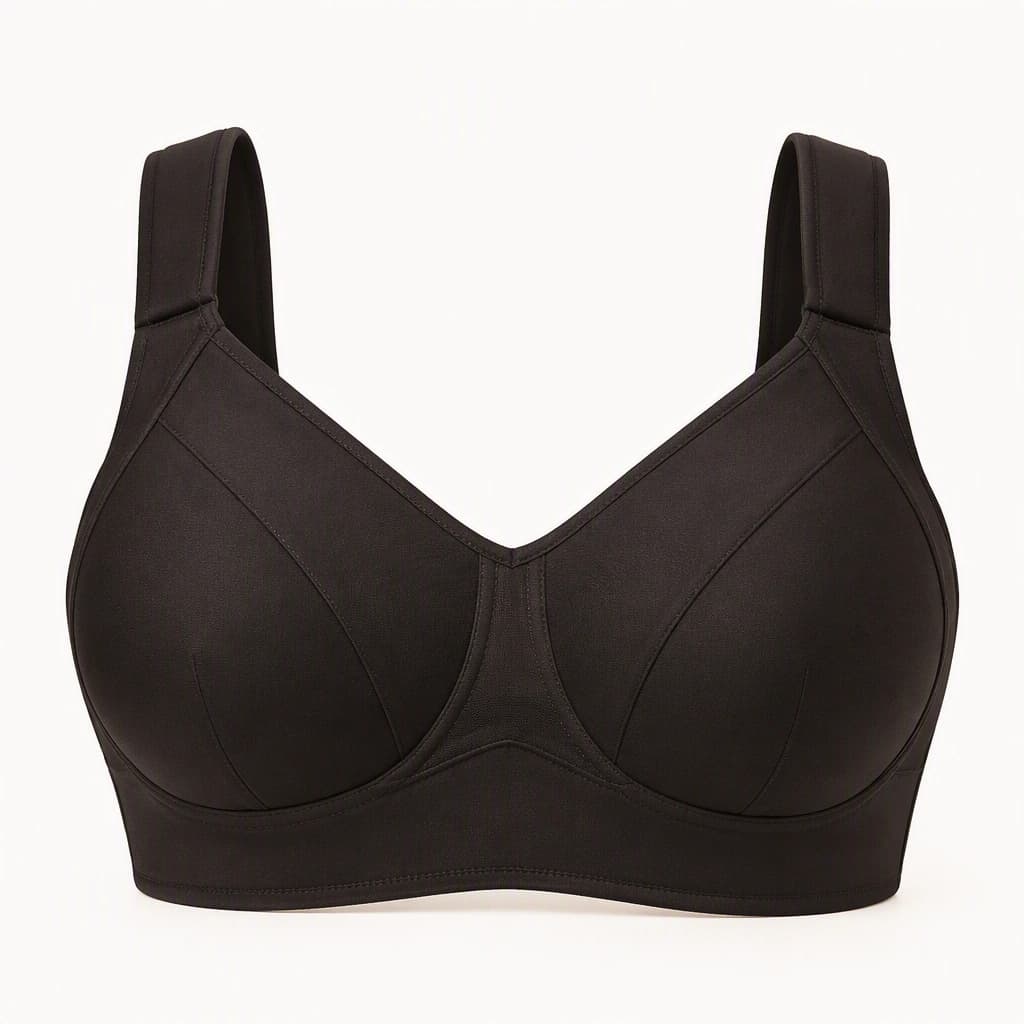Heavy Bust Support Bra in Black, front view