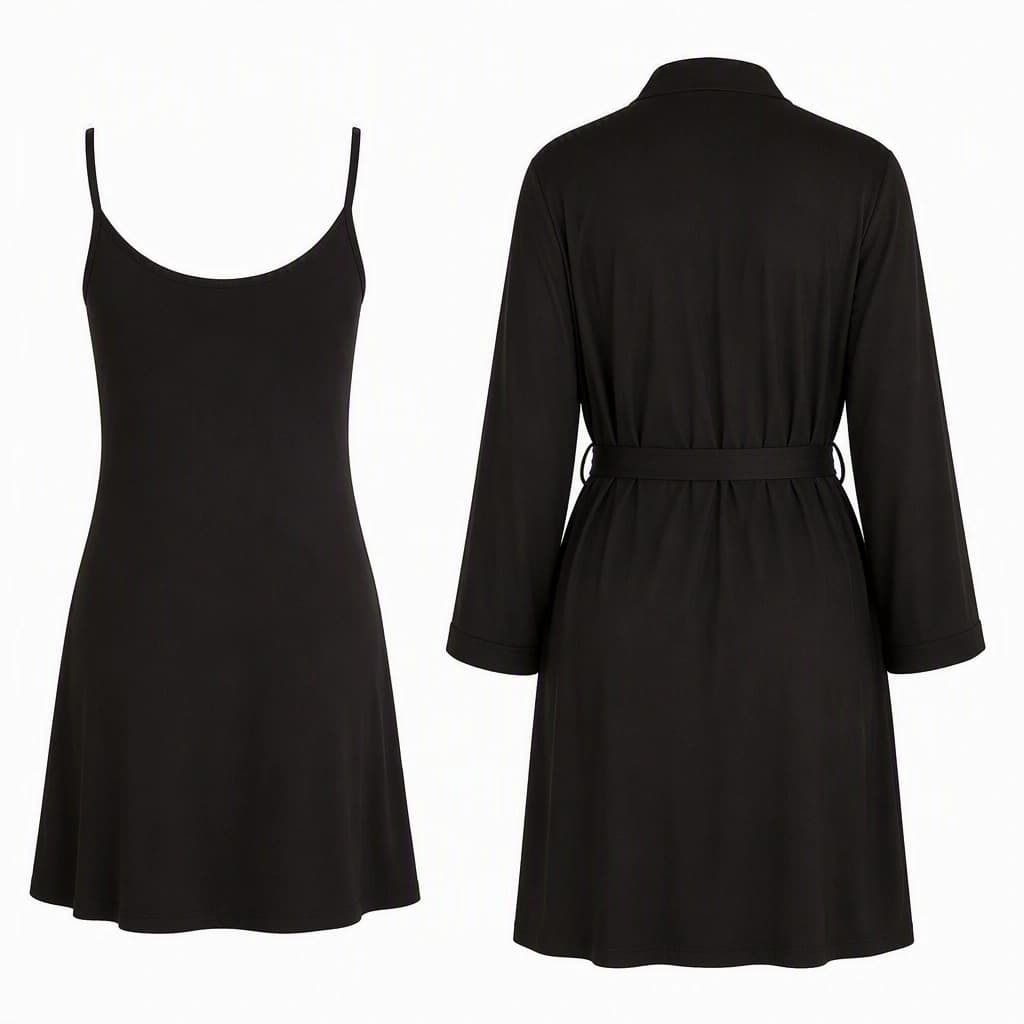Soft Nightie & Robe in Black, back view