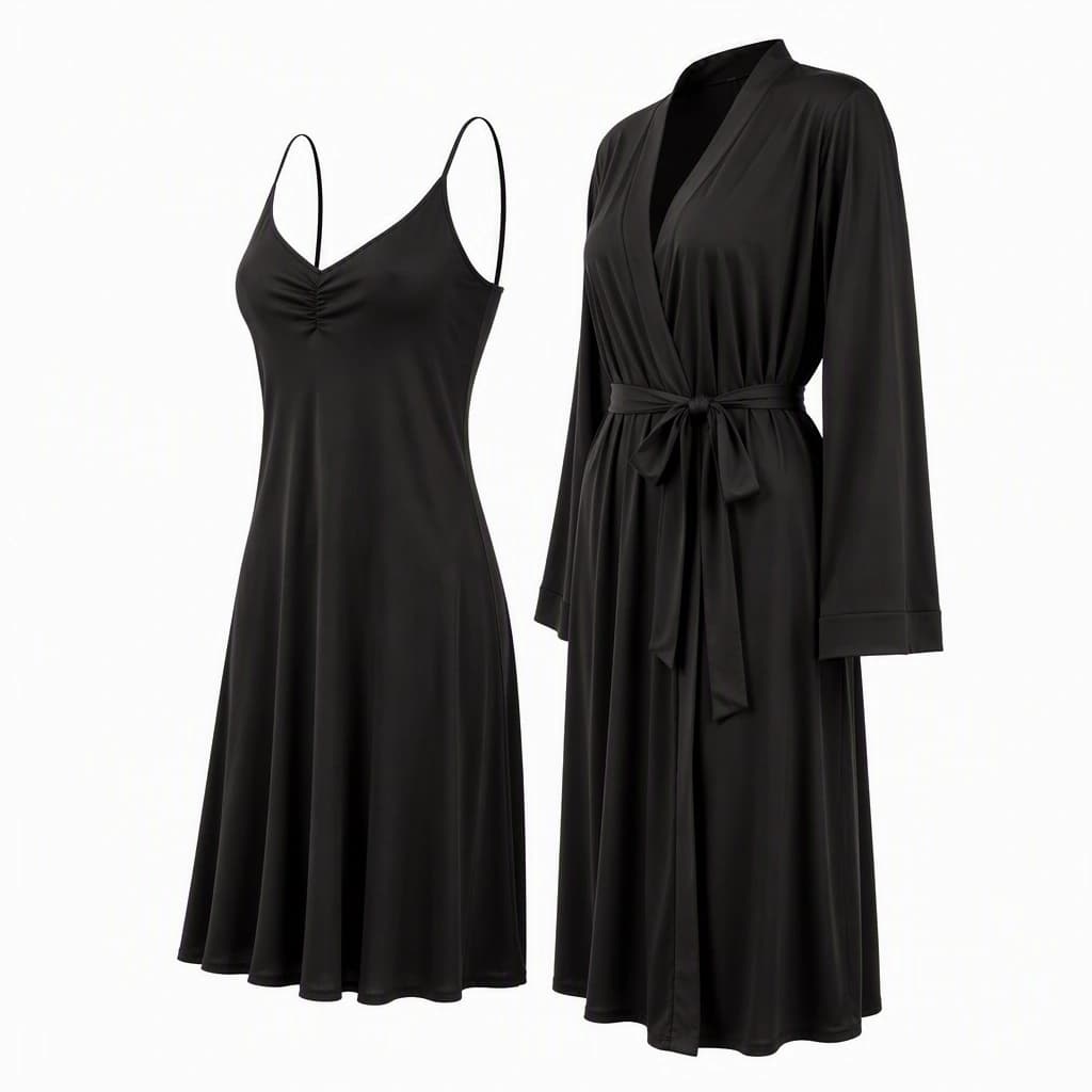 Soft Nightie & Robe in Black, side view